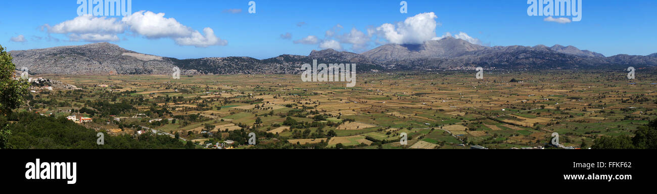 Panorama of Lassithi Plateau, Island Crete, Greece Stock Photo