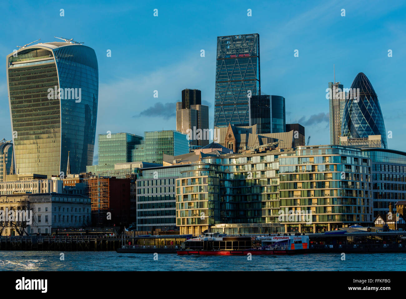 Skyline behind Lower Thames street, along the Thames river, London, England Stock Photo