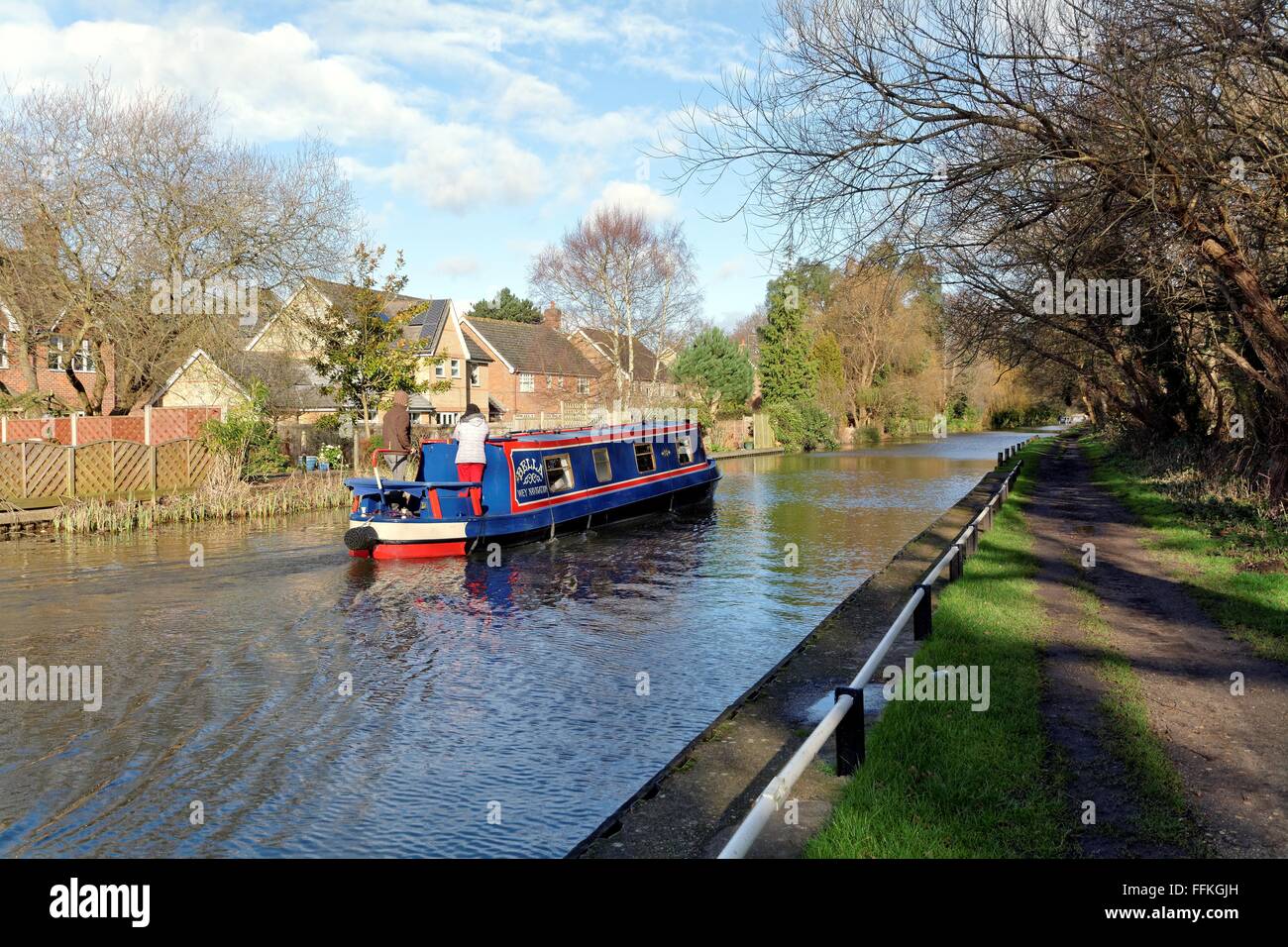 Canal boat on the River Wey navigation at Byfleet Surrey UK Stock Photo