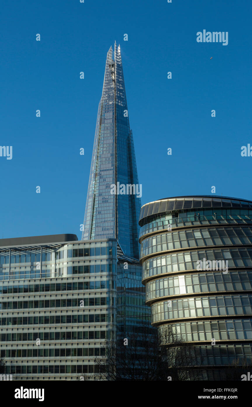 The Shard tower behind the City Hall, London, England Stock Photo