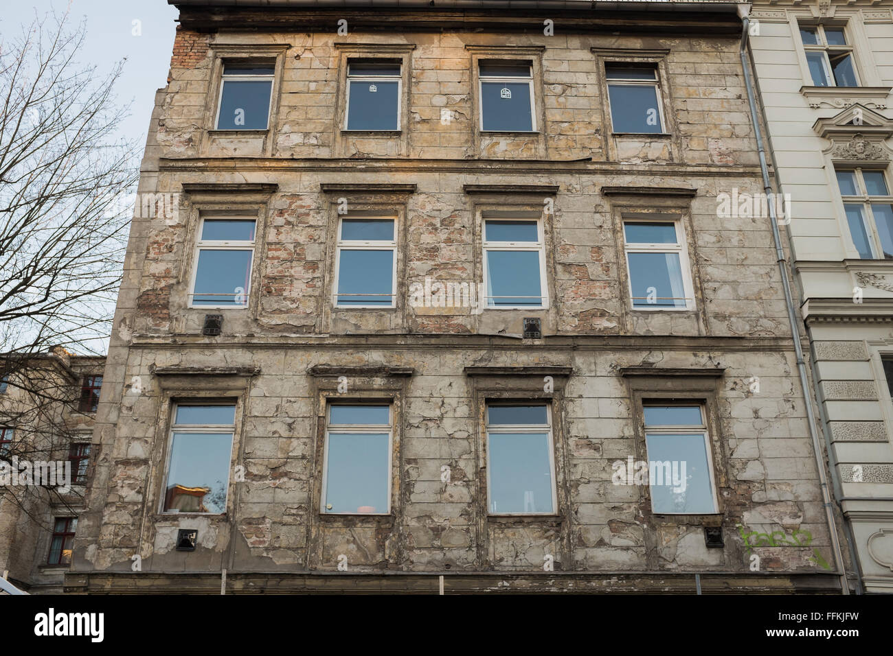 BERLIN, 28 JANUARY: Building facade not restored in the Auguststrasse in Berlin Mitte on 28 January, 2016. Stock Photo