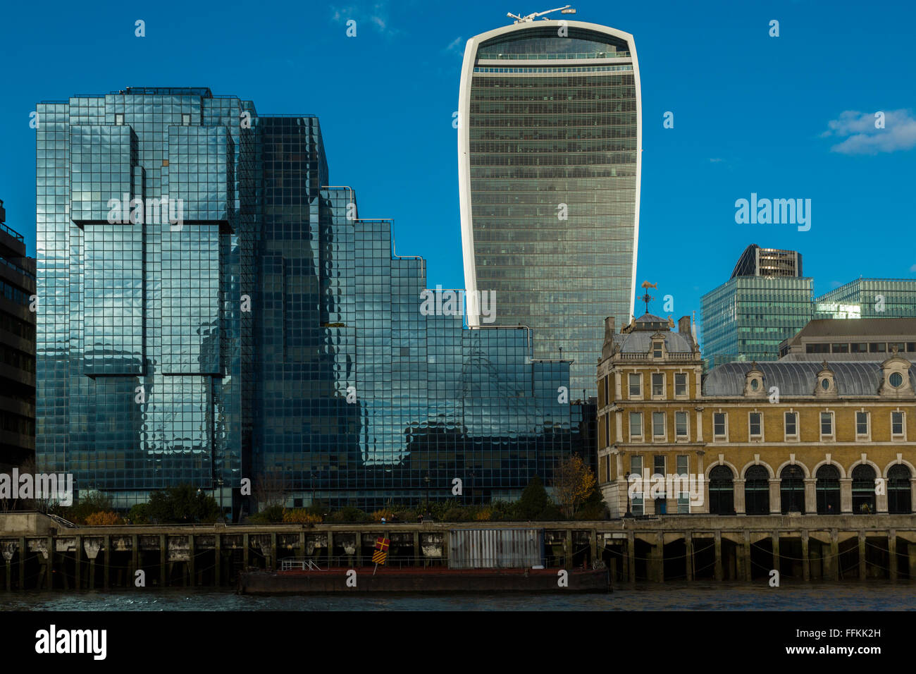 Skyline behind Lower Thames street, along the Thames river, London, England Stock Photo