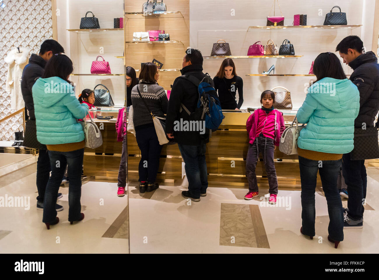 Paris, France, Group of Chinese Tourists Shopping, inside Luxury