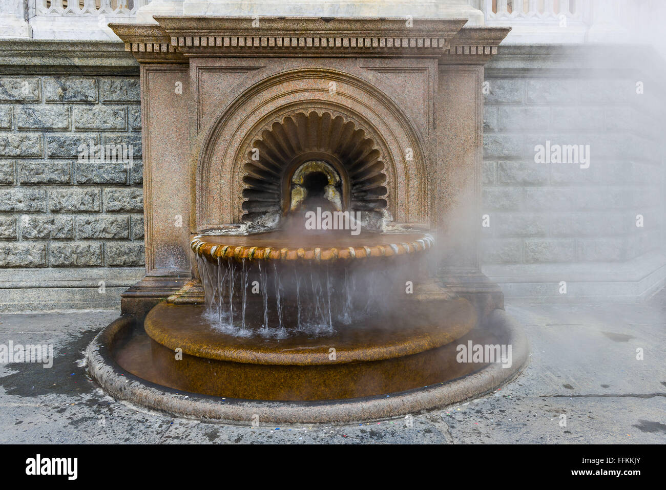 Famous fountain called La Bollente, known since roman times, symbol of Acqui Terme in Piedmont Stock Photo