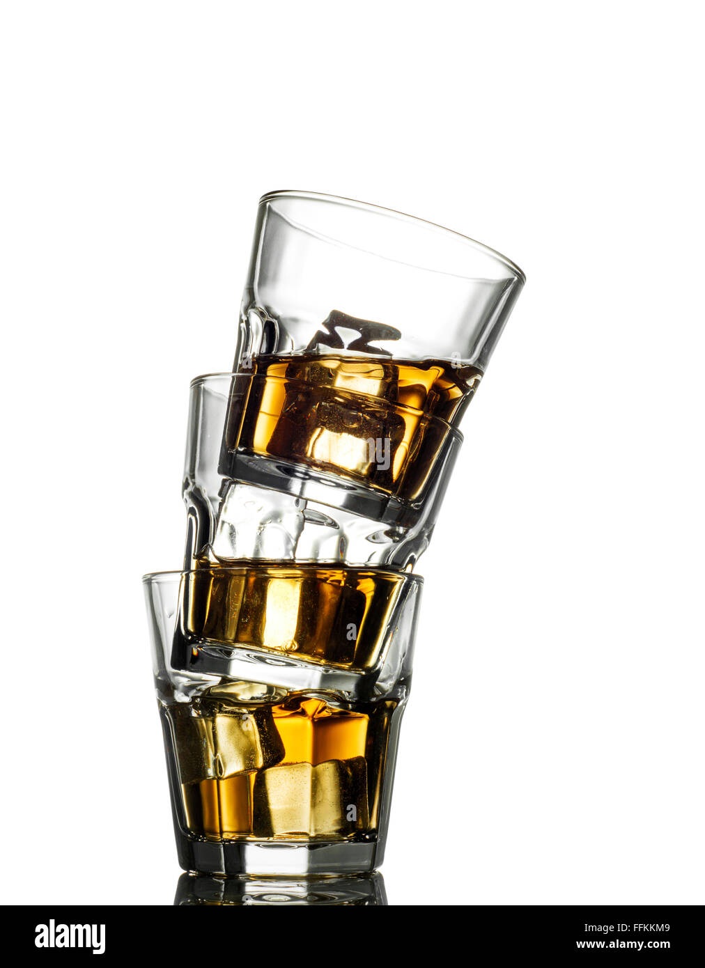 Three glasses of whiskey on the rocks Stock Photo Alamy