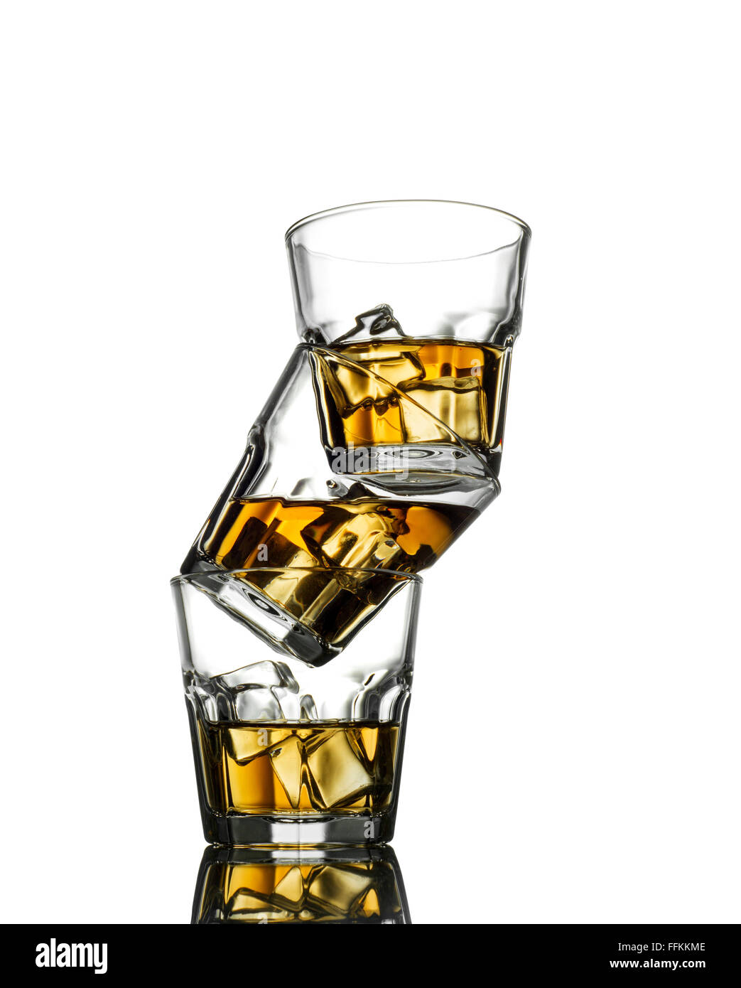 Three glasses of whiskey on the rocks Stock Photo Alamy