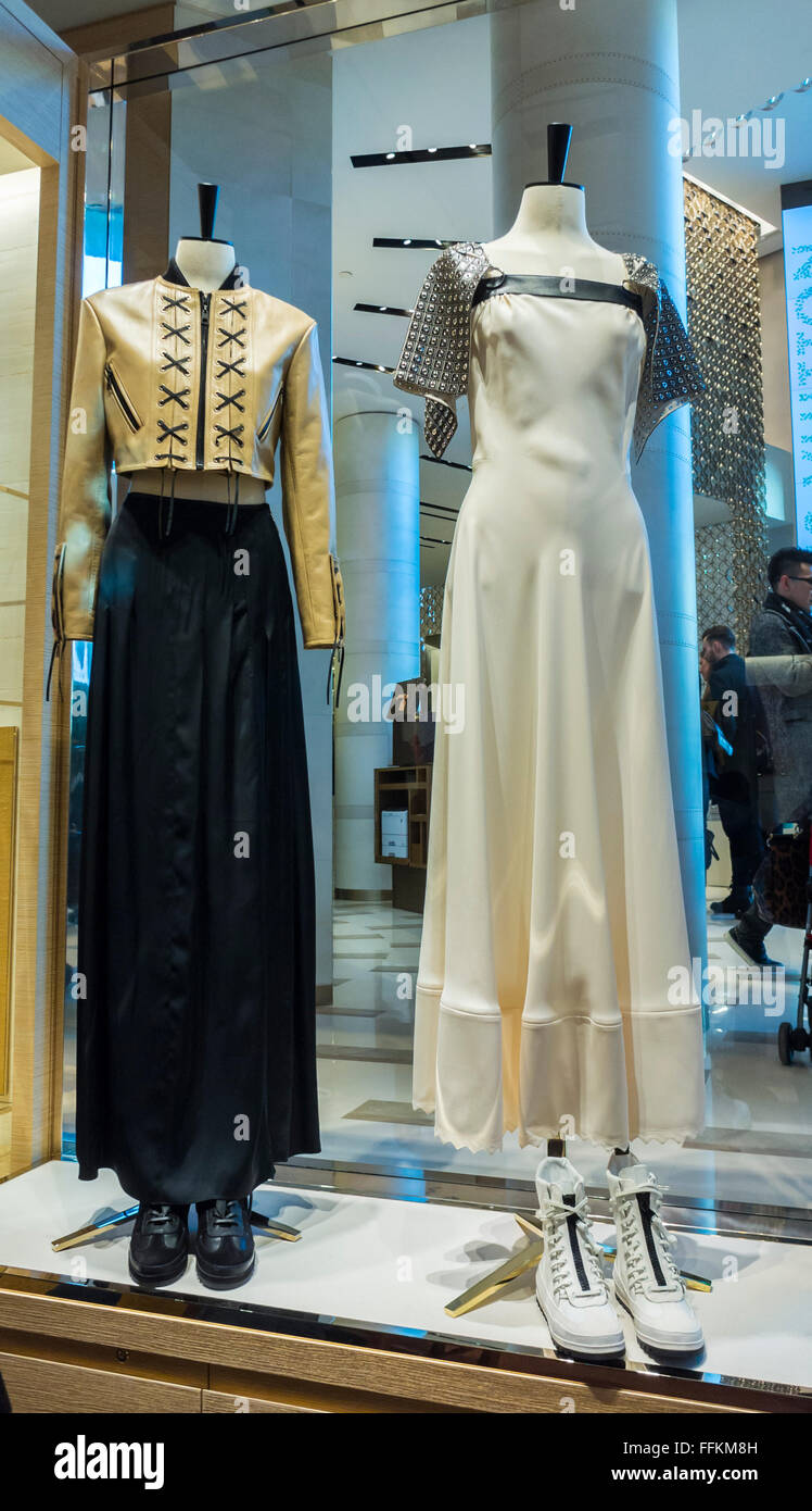 Paris, France, Luxury Designer Dresses on Display, inside Fashion Label Store, LVMH, 'Louis Vuitton' Stock Photo