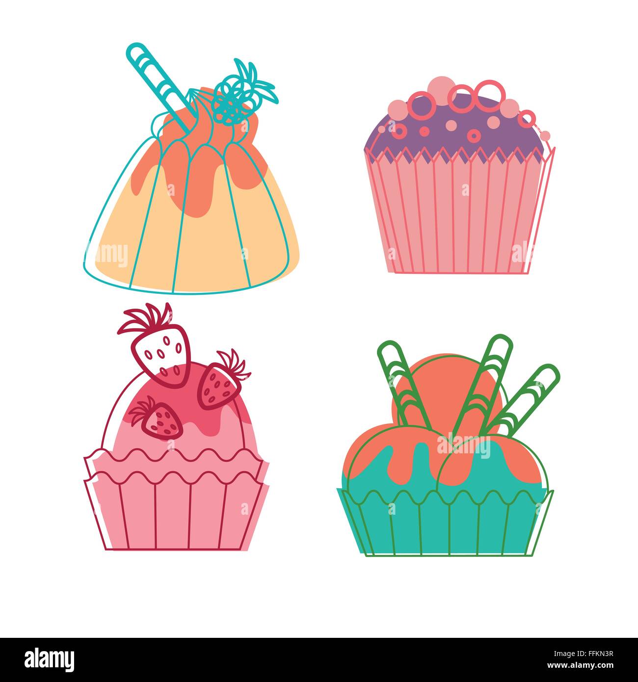 Colorful Cupcake Sweet Dessert Collection Set Stock Vector Image & Art ...