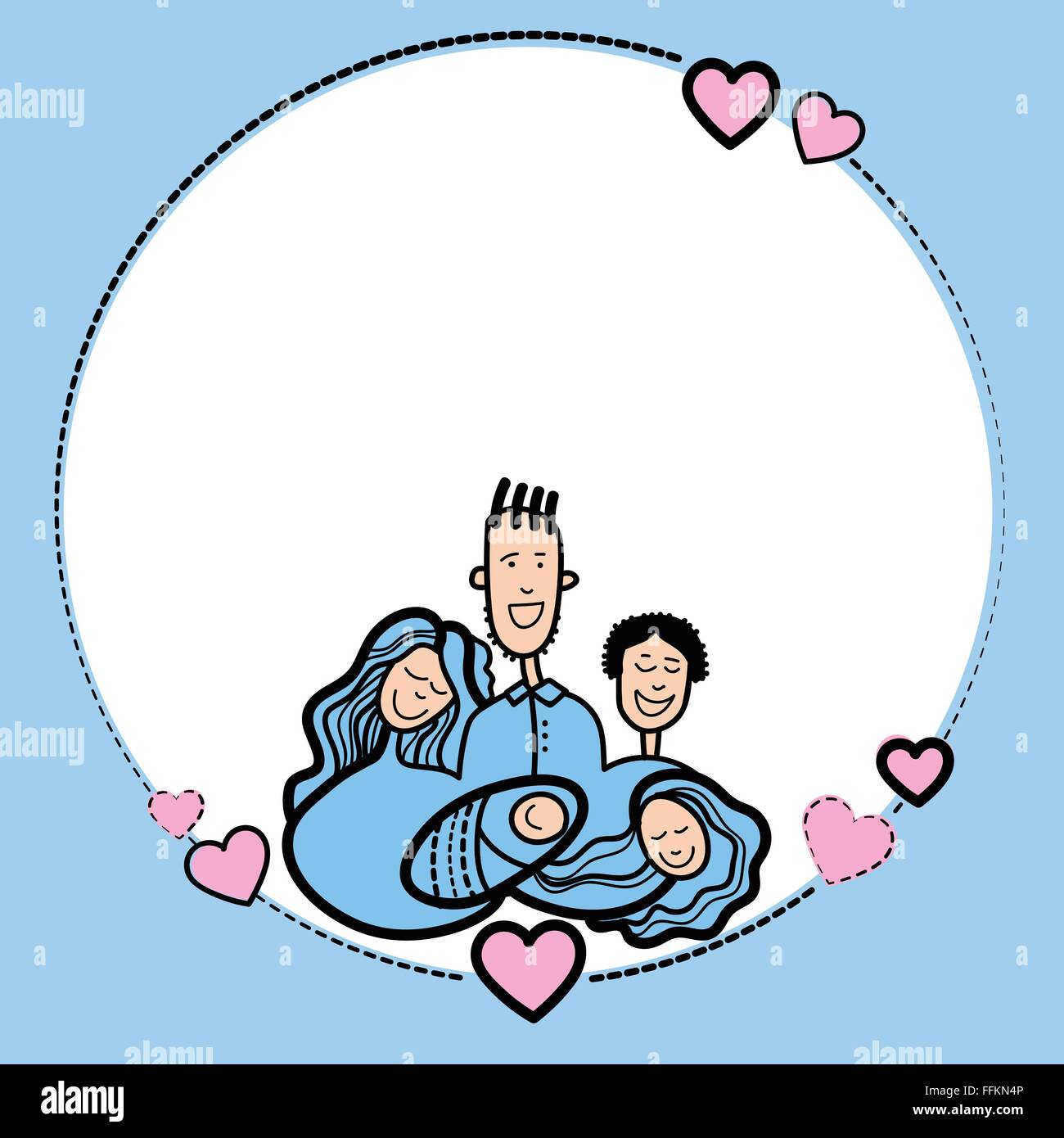 Sketch Frame Hand Draw Family Parents Kids Heart Shape Love Stock Vector