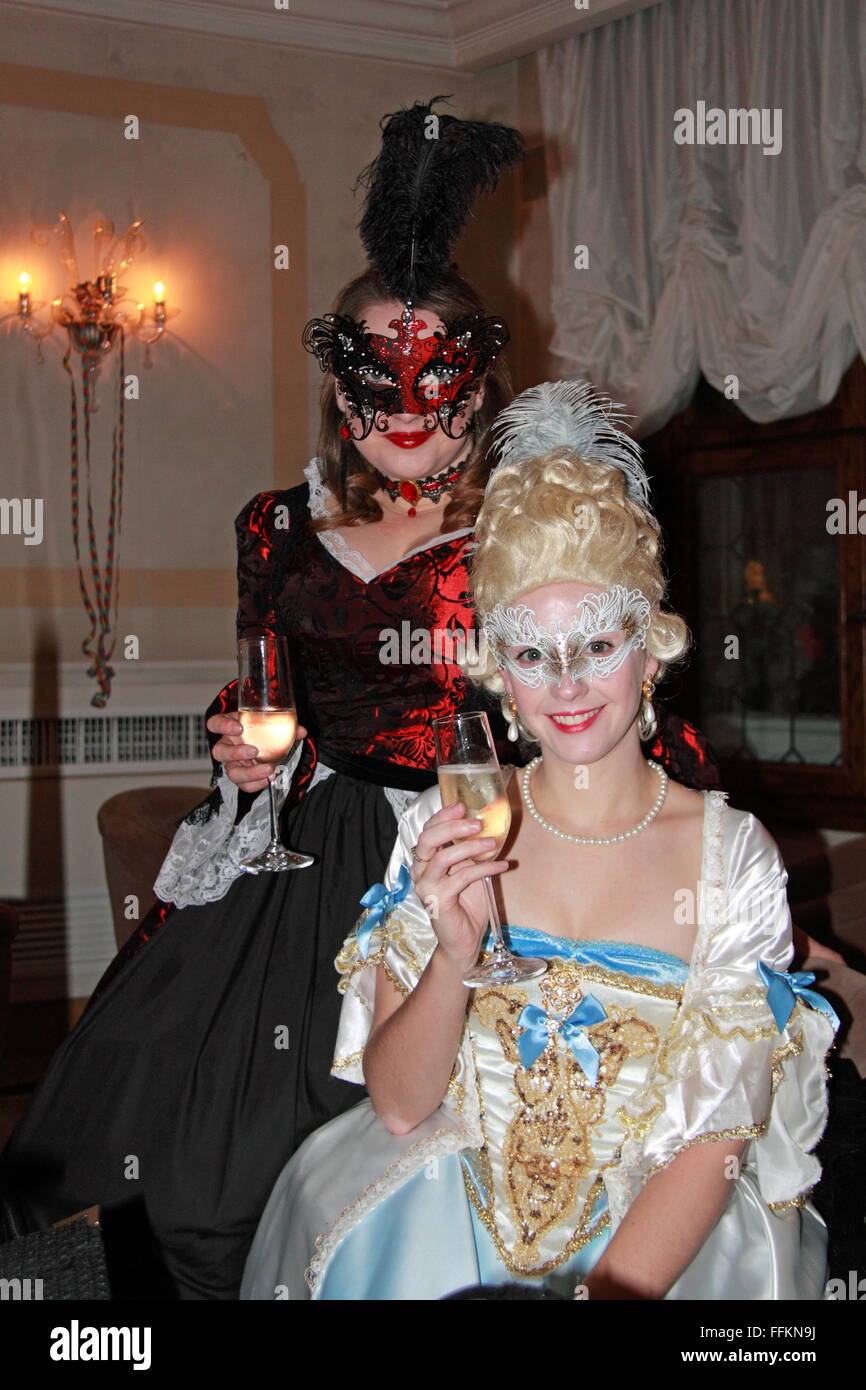 Masquerade Ball at Hotel Carlton on the Grand Canal, Venice Carnival 2016, Veneto, Italy, Adriatic Sea, Europe Stock Photo