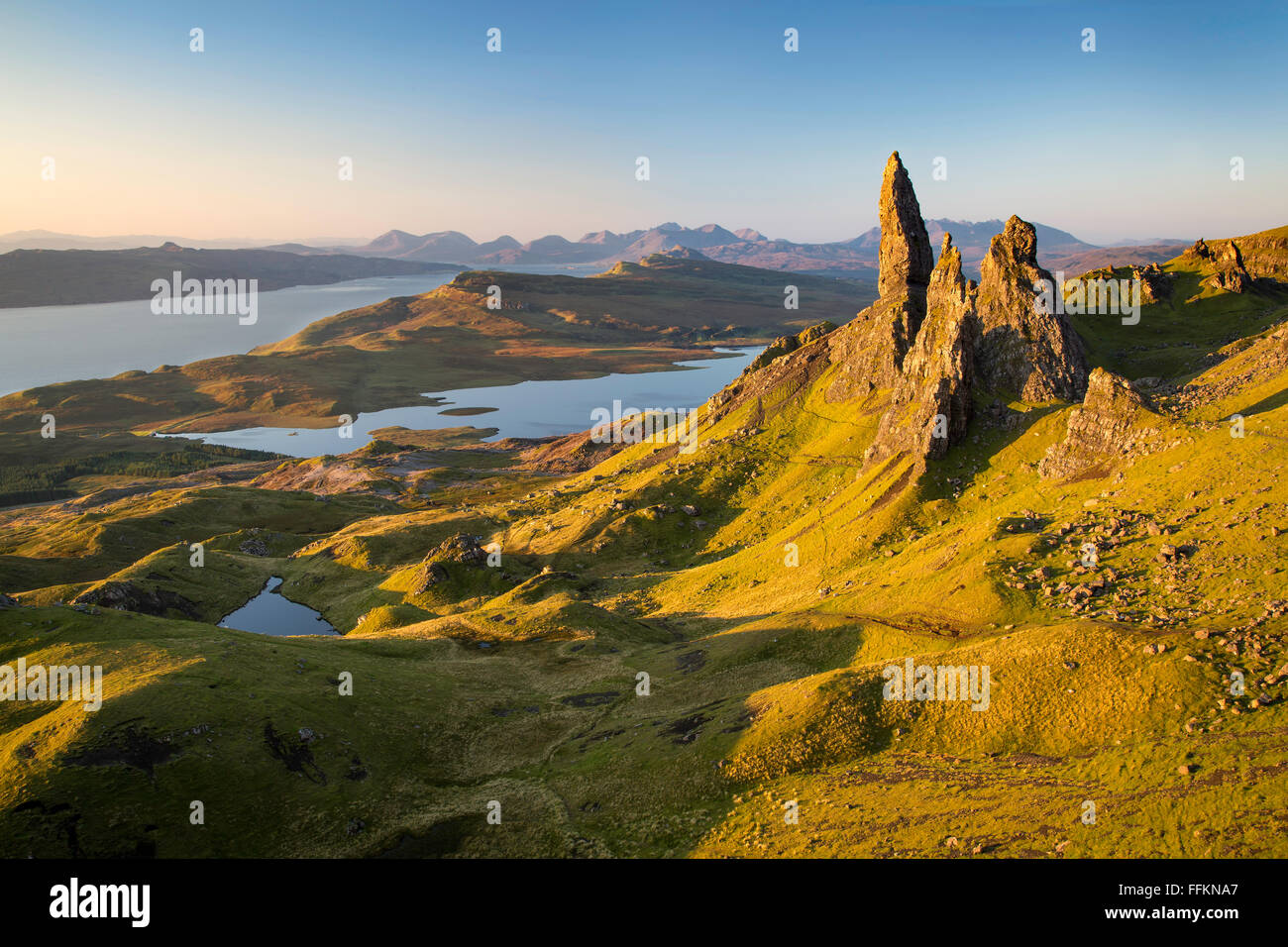 Dawn at the Old Man of Storr, Trotternish Peninsula, Isle of Skye, Scotland Stock Photo