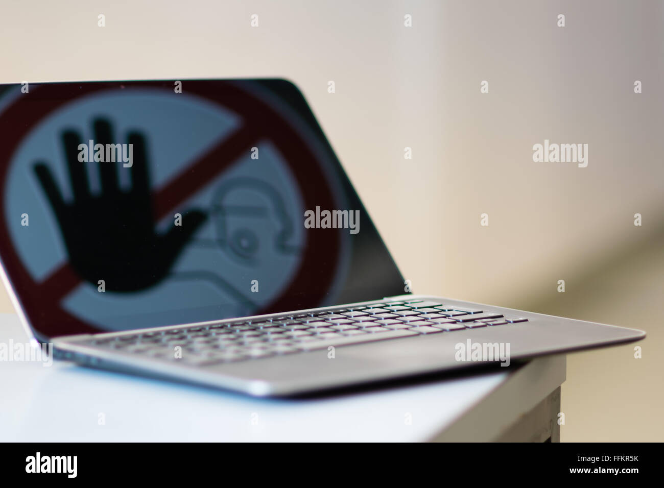 Stop Using Internet Sign Stop sign in Notebook screen. Concept of stopping tinternet crime Stock ...