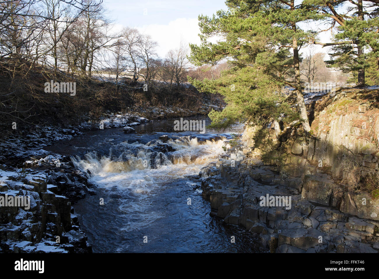 Rapids on the River Tees at Upper Teesdale in County Durham, England. The water runs white. Stock Photo
