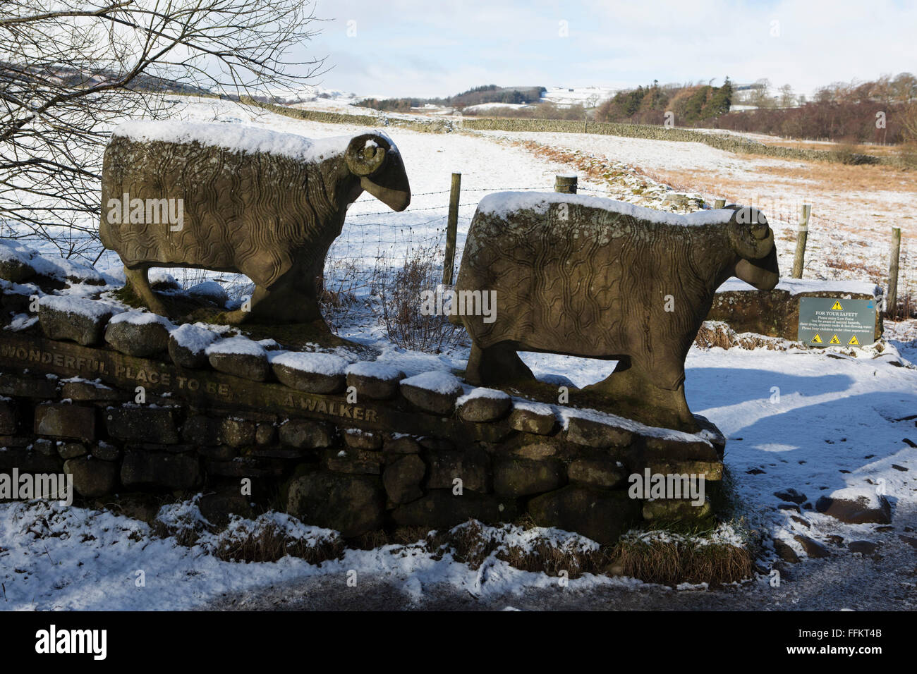 A sheep sculpture in Upper Teesdale in County Durham, England. The sculpture is inscribed, 'a wonderful place to be a walker'. Stock Photo