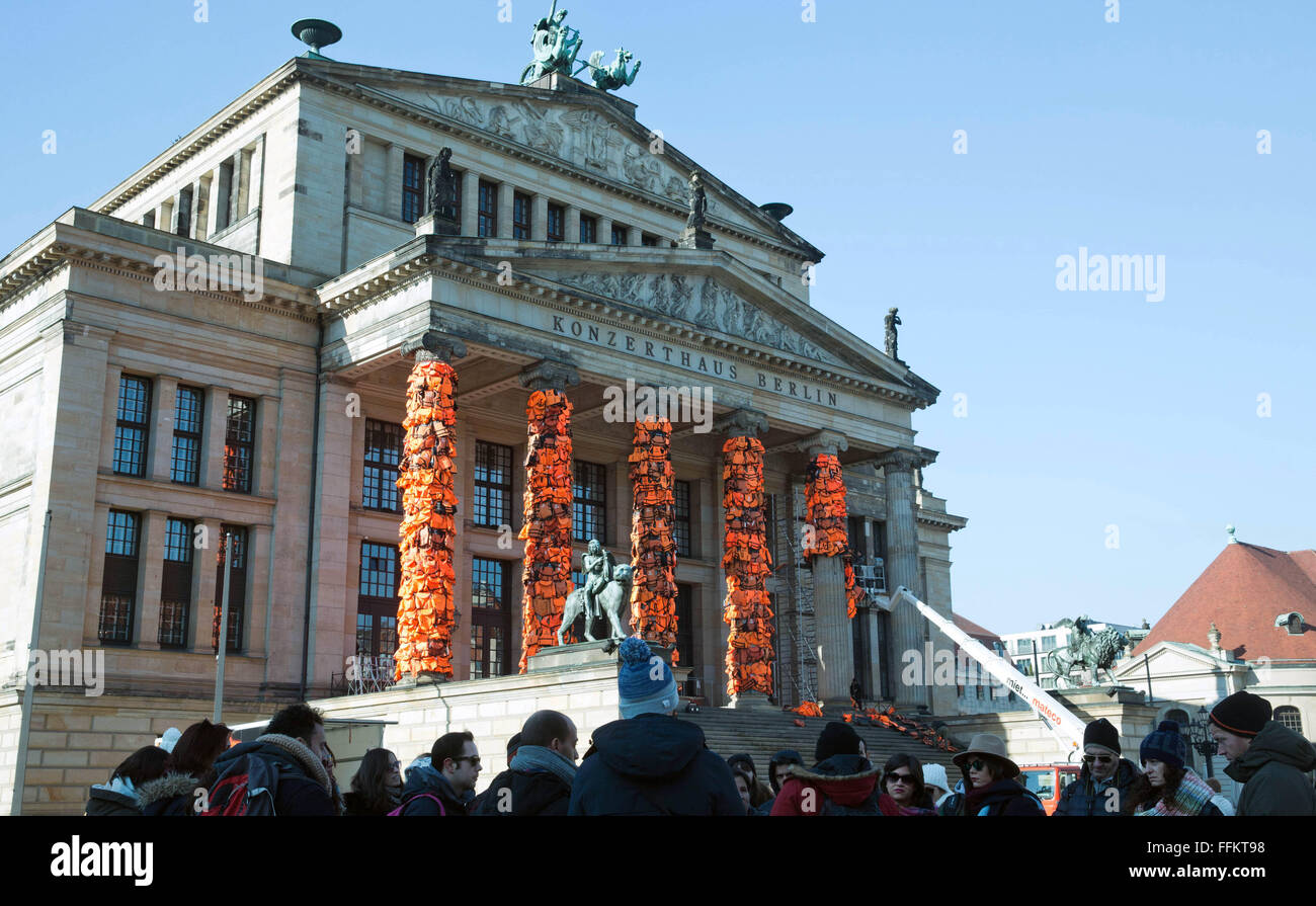 Berlin Germany 13th Feb 2016 Workers Attach Life Vests To The