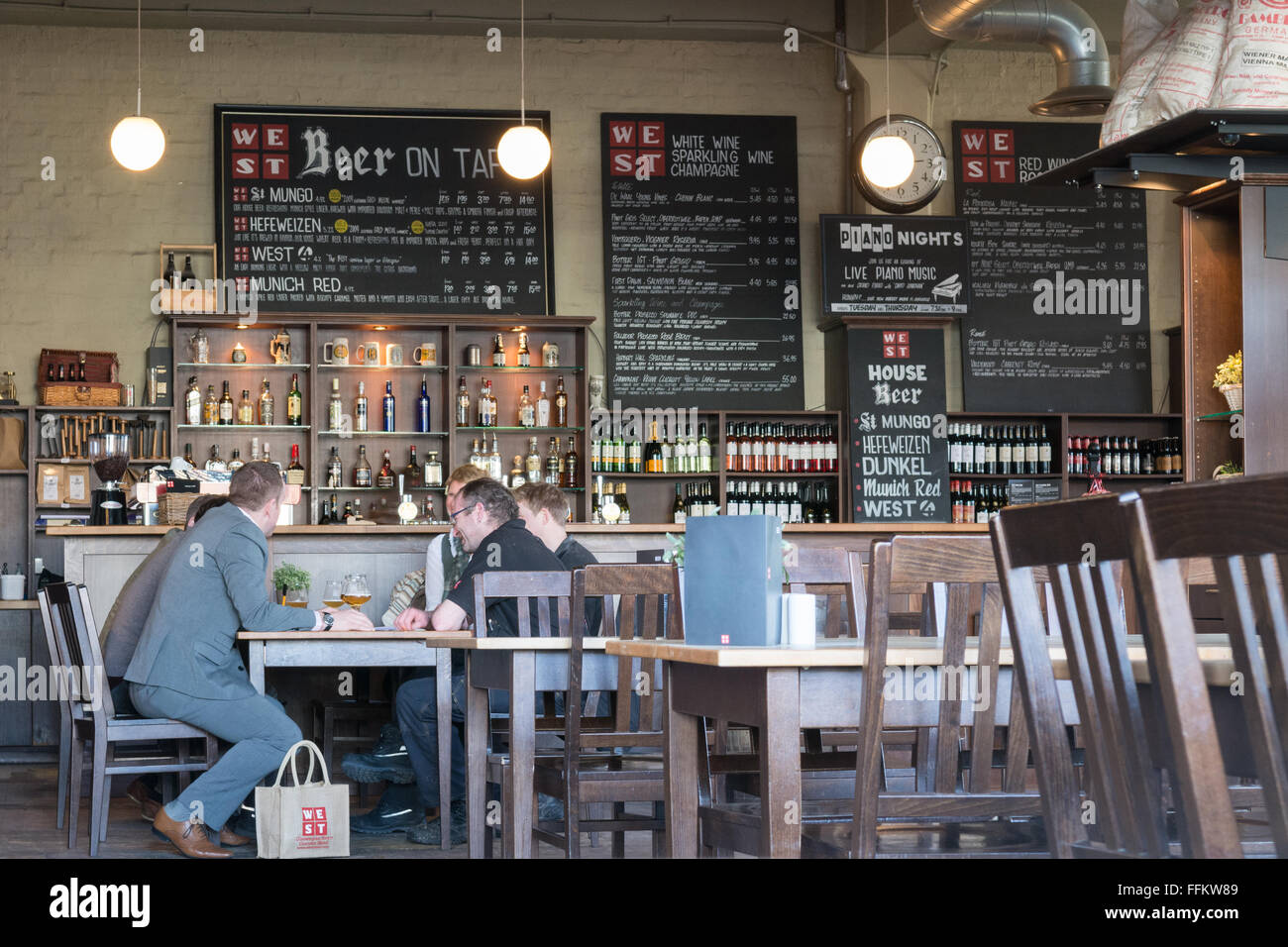 The WEST independent brewery, bar and restaurant interior - Glasgow,  Scotland, UK Stock Photo