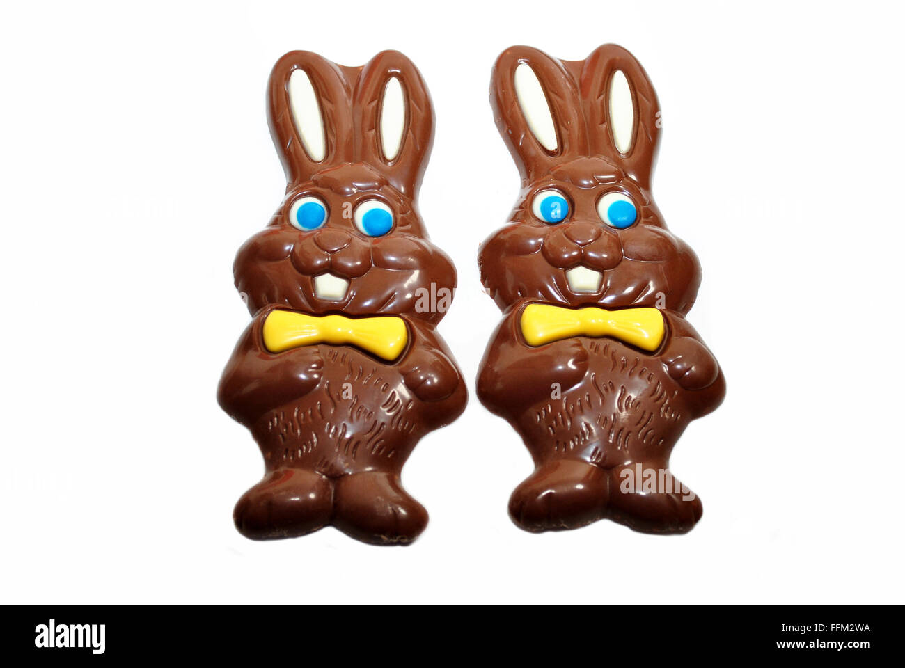 Two Chocolate Easter Bunnies Over White Stock Photo Alamy
