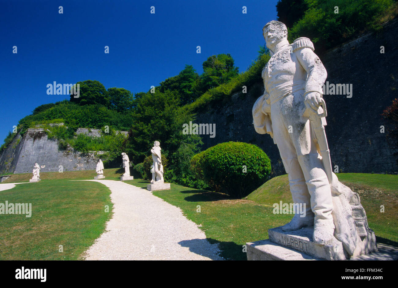 France, Meuse (55), Verdun town, Carrefour des Marechaux, commemorative statues of old French generals Stock Photo