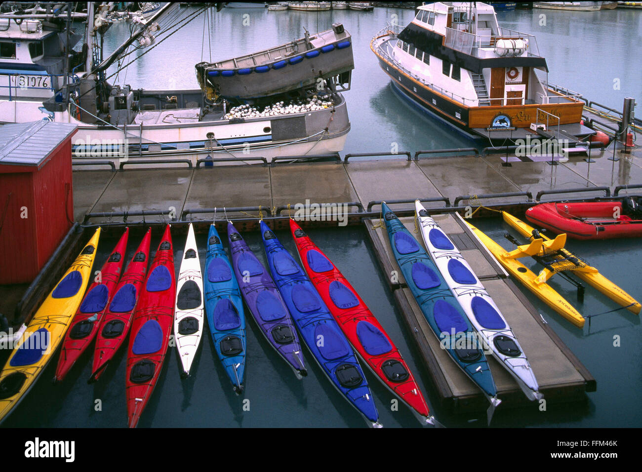 Valdez, Alaska, USA - Kayaks for Rent in Harbor Stock Photo