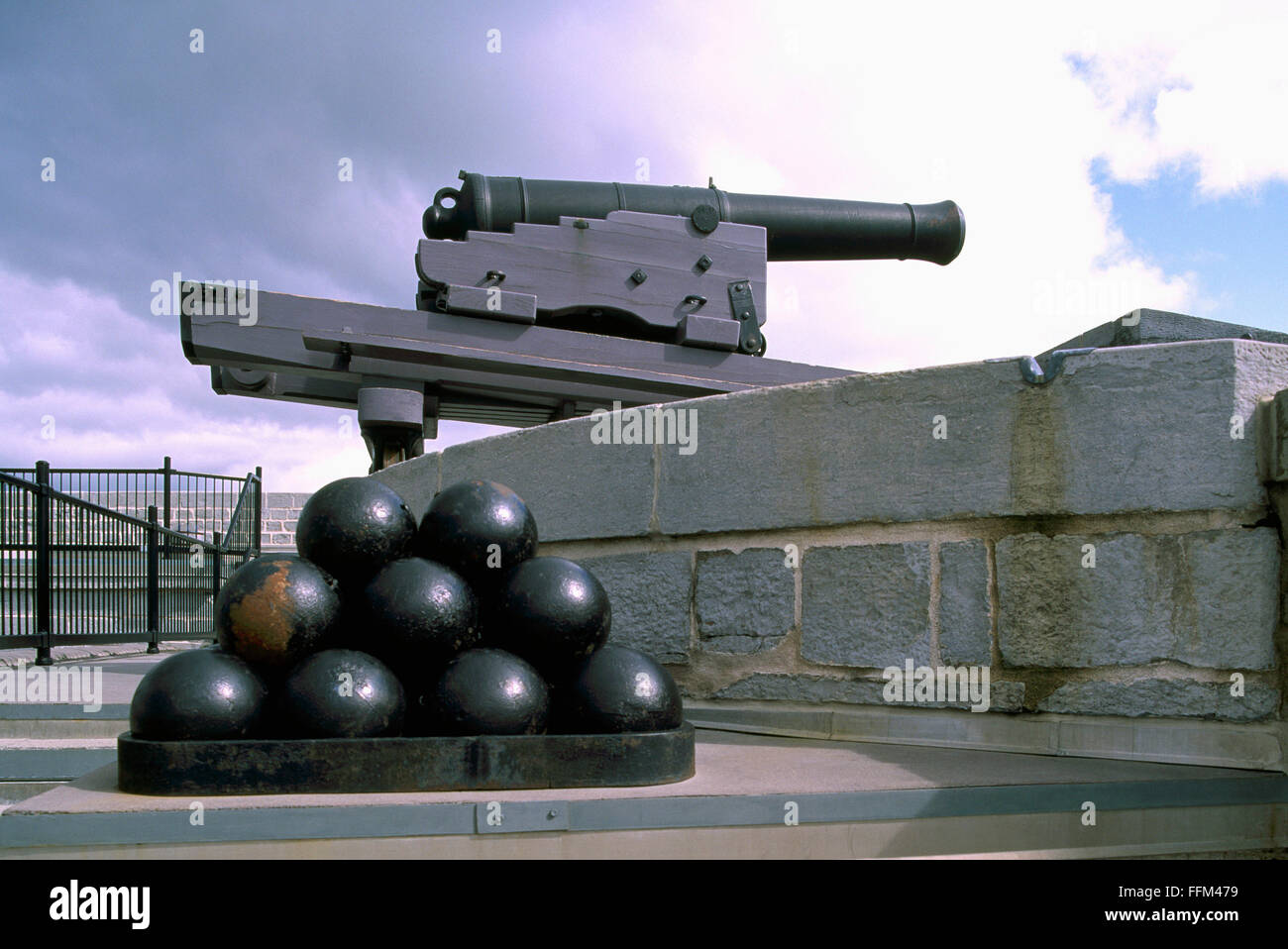 Fort Henry National Historic Site, Kingston, Ontario, Canada - Gun (Cannon) on Rampart, UNESCO World Heritage Site Stock Photo