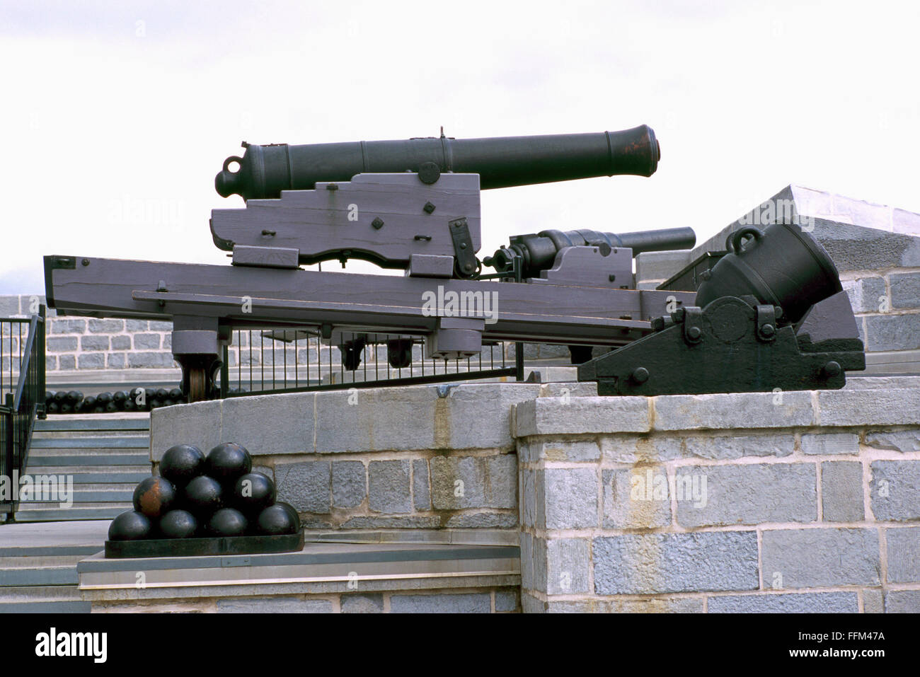 Fort Henry National Historic Site, Kingston, Ontario, Canada - Gun (Cannon) on Rampart, UNESCO World Heritage Site Stock Photo