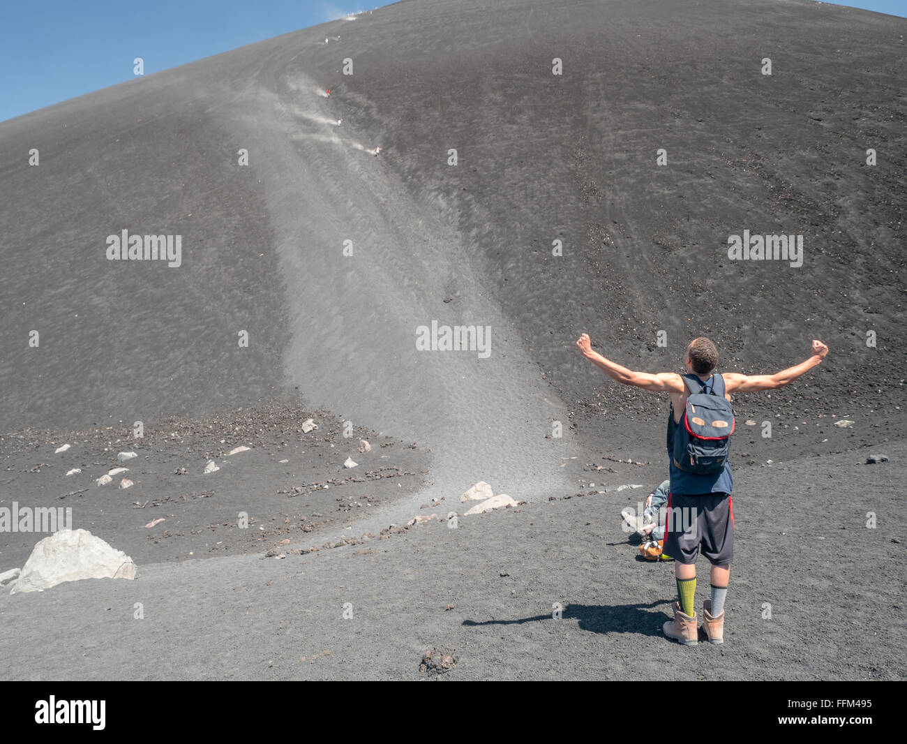 Funny hill running at the Volcano Cerro Negro Stock Photo Alamy
