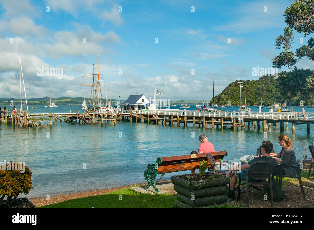 Waterfront at Russell, Bay of Islands, New Zealand Stock Photo