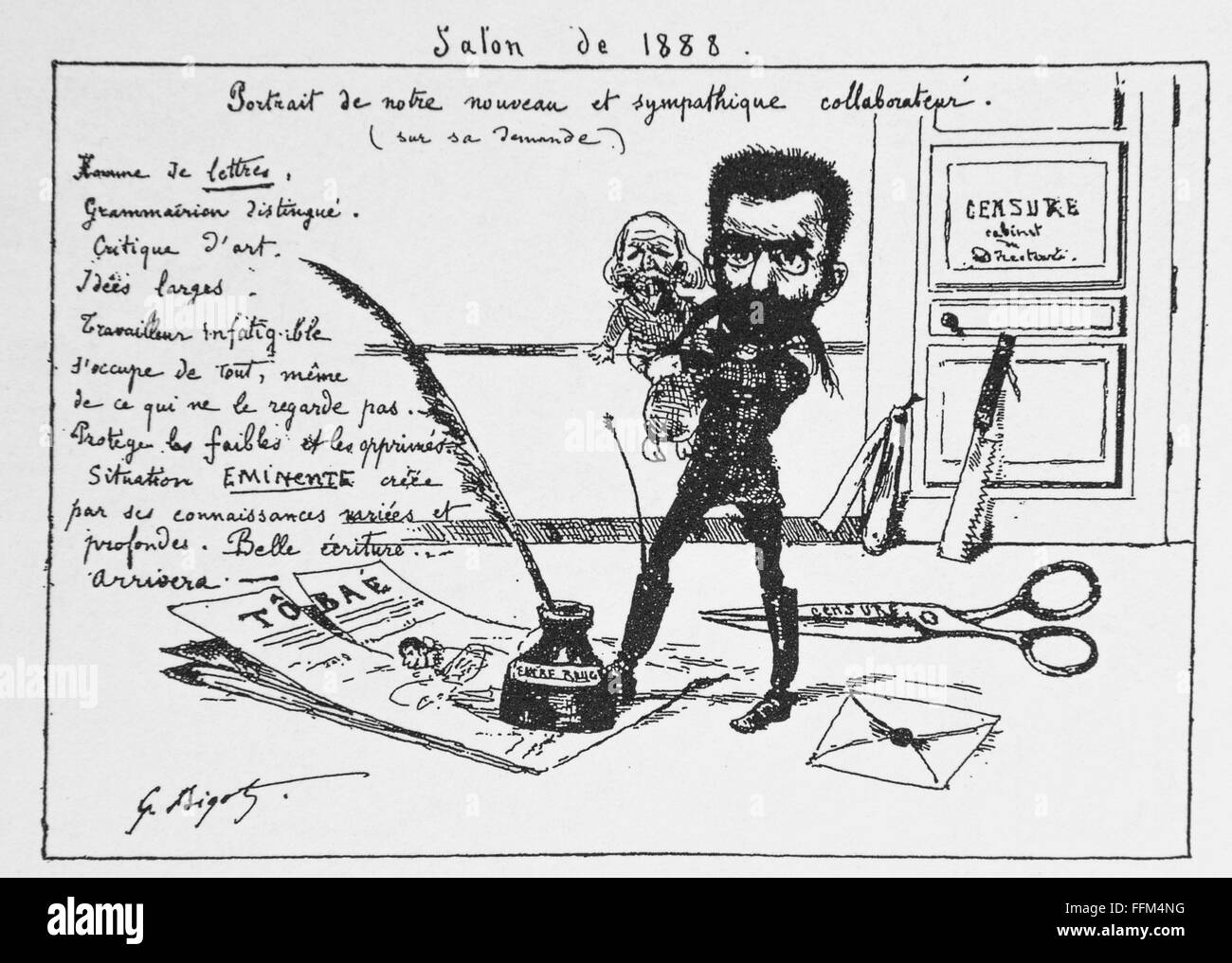 Caricature of Georges Ferdinand Bigot (1860-1927) Censorship 1887. Stock Photo