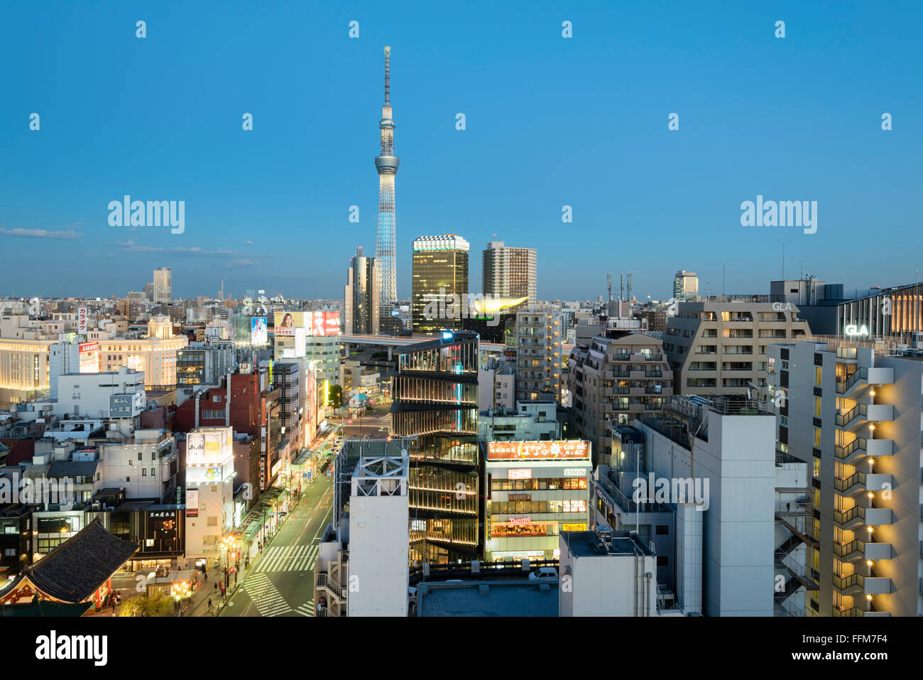 Tokyo; Japan -January 19; 2016: Aeriel view of Asakusa district in Tokyo. Stock Photo