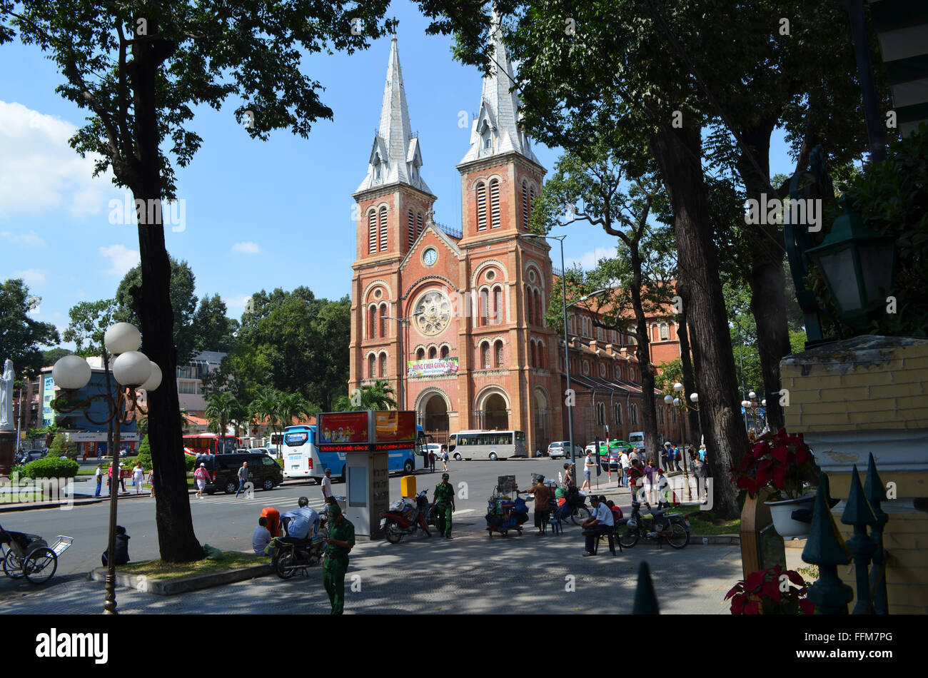 The Notre Dame Cathedral of Saigon. all the building materials were imported from France. Stock Photo