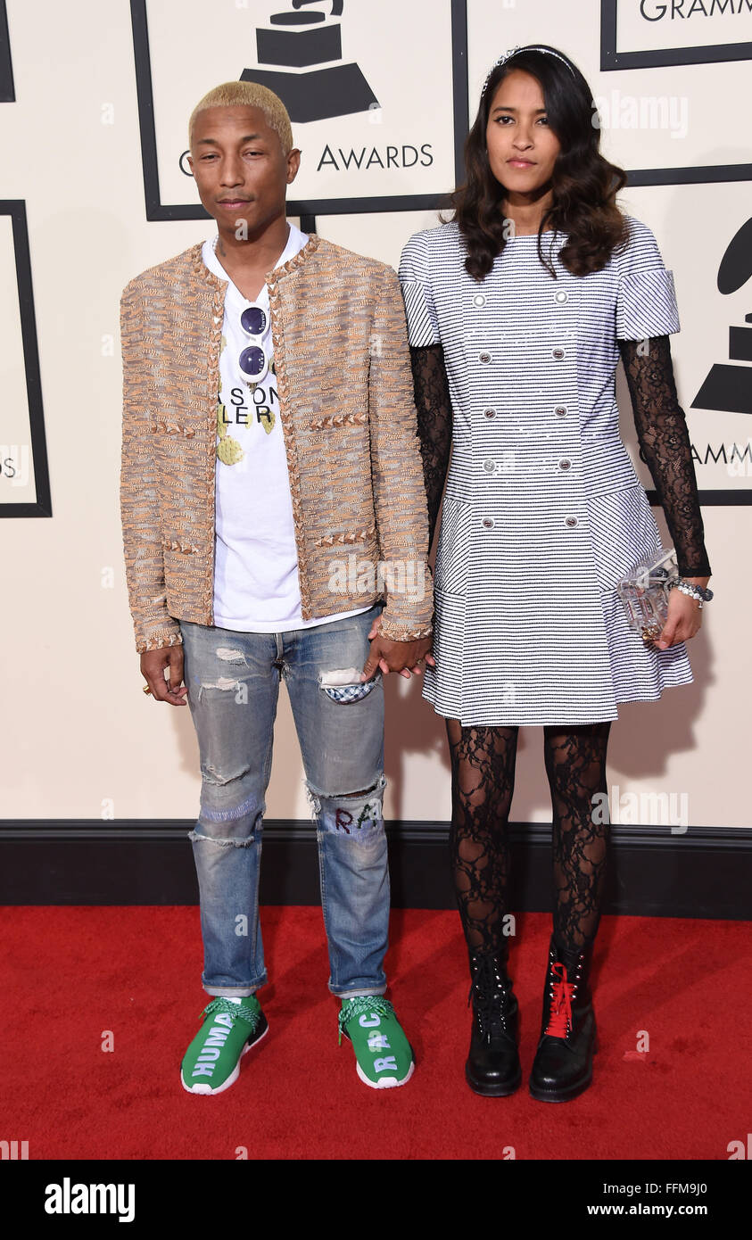 Helen Lasichanh, Pharrell Williams 199 at the 57th Annual GRAMMY Awards at  the Staples Center in Los Angeles. February 8, 2015.Helen Lasichanh, Pharrell  Williams 199 ------------- Red Carpet Event, Vertical, USA, Film