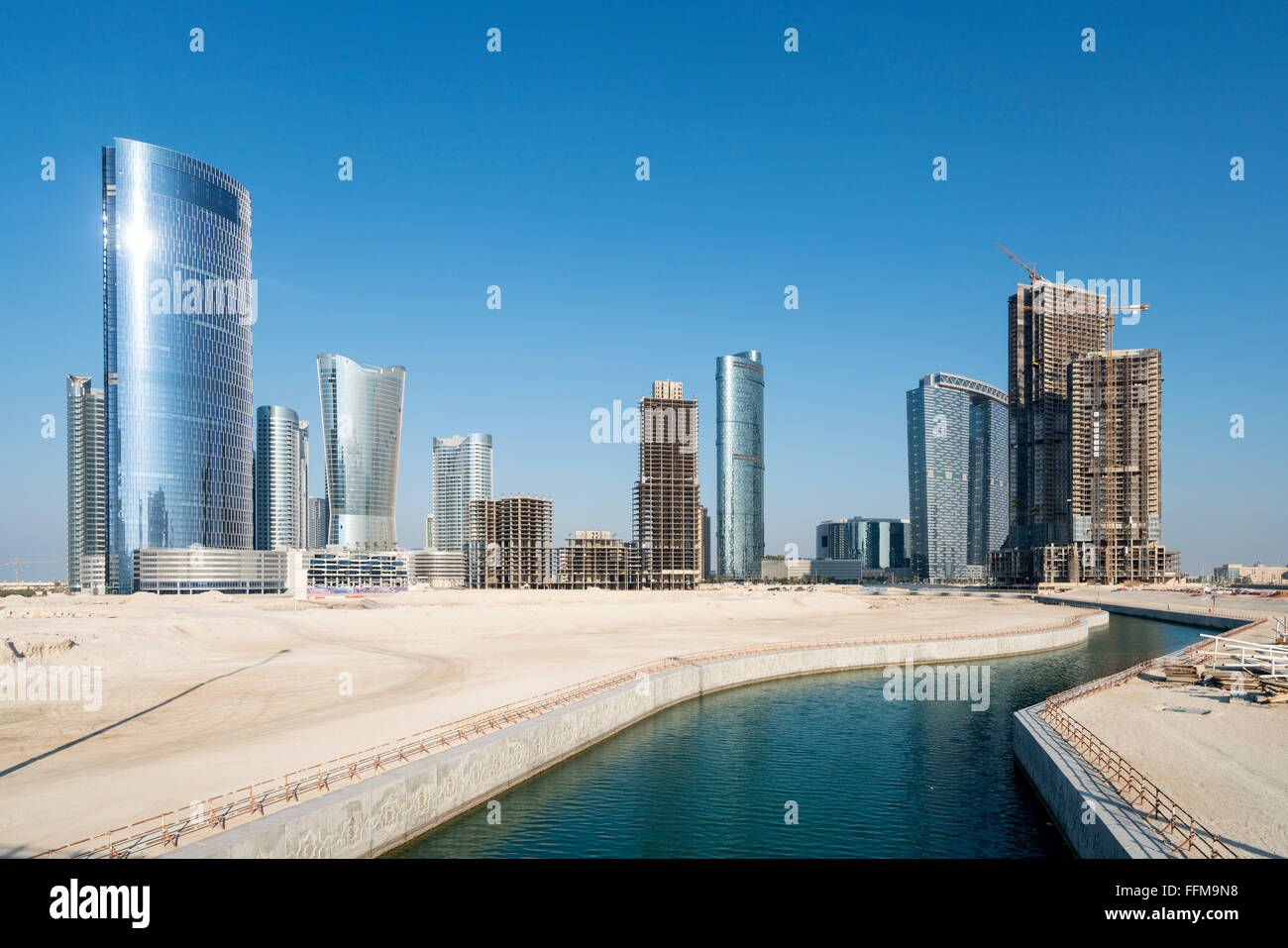 View of modern skyscrapers under construction at new business district