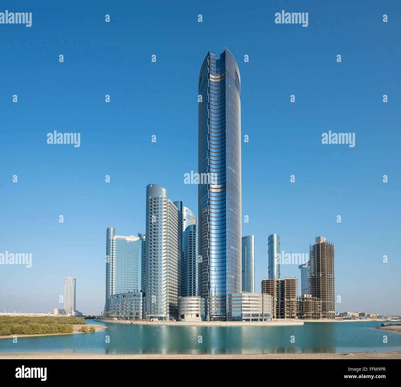View of modern skyscrapers under construction at new business district