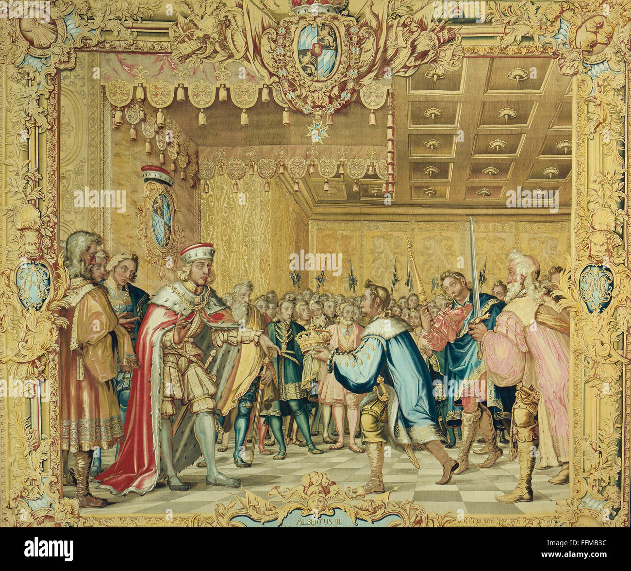 Albert III the Pious, 27.3.1401 - 29.2.1460, duke of Bavaria-Munich since 1438, rejecting the Bohemian royal crown in 1440, tapestry, from series of ...