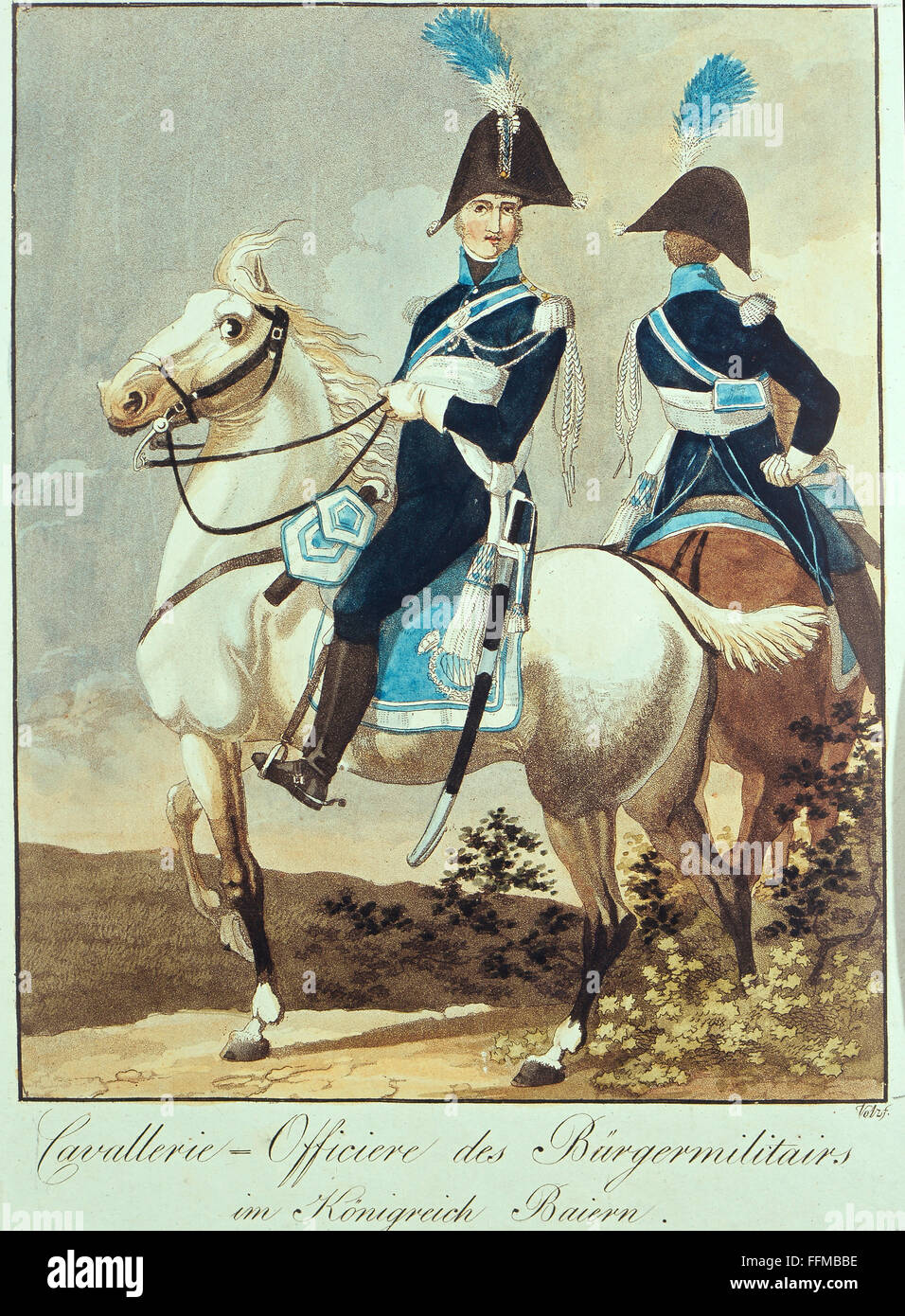 military, Germany, Bavaria, cavalry officers of the citizen militia, coloured lithograph
