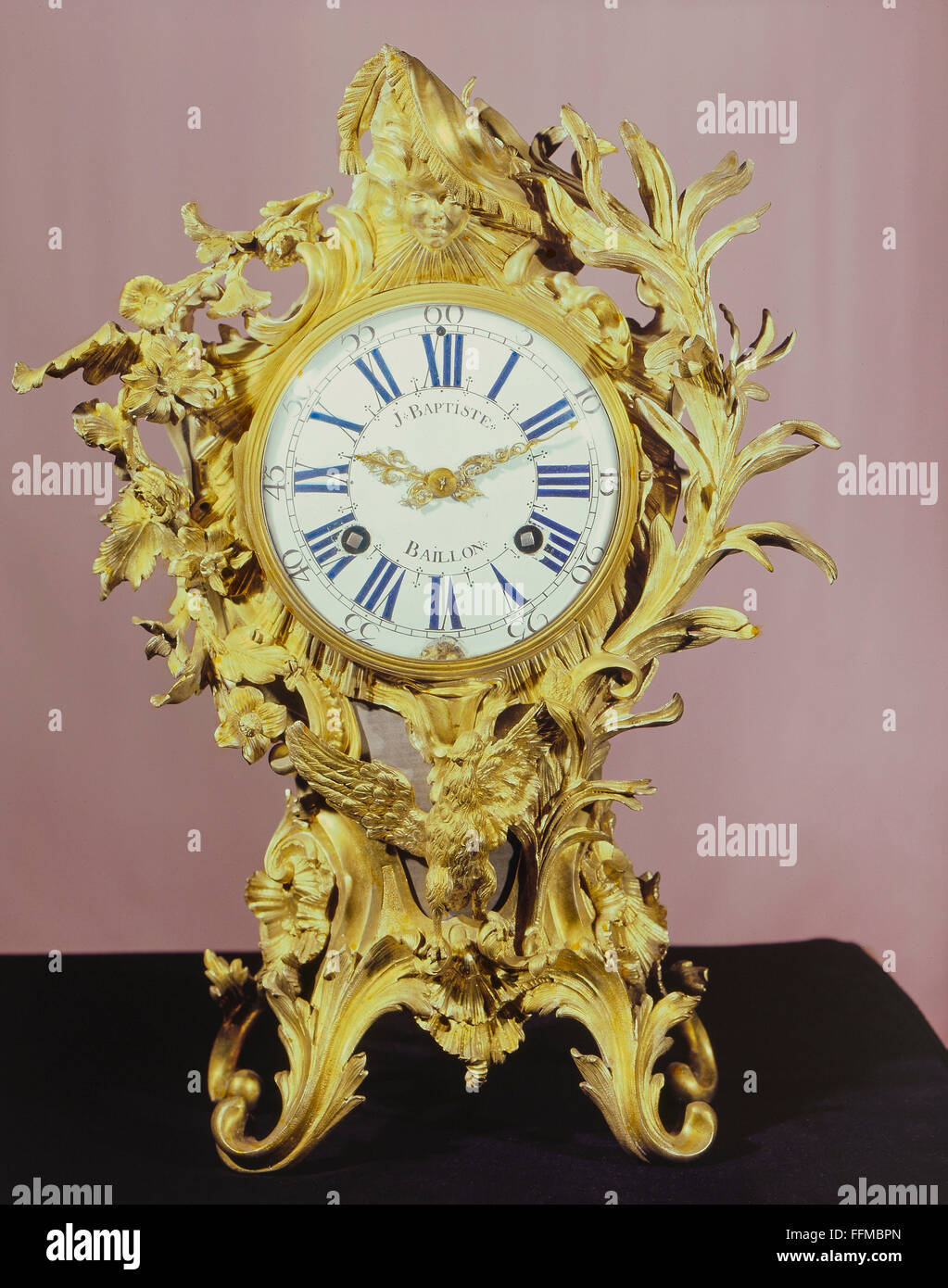 clock, pendulum clock, by Jean Baptiste Baillon, bronze, gold-plated, Paris, 1885, Additional-Rights-Clearences-Not Available Stock Photo