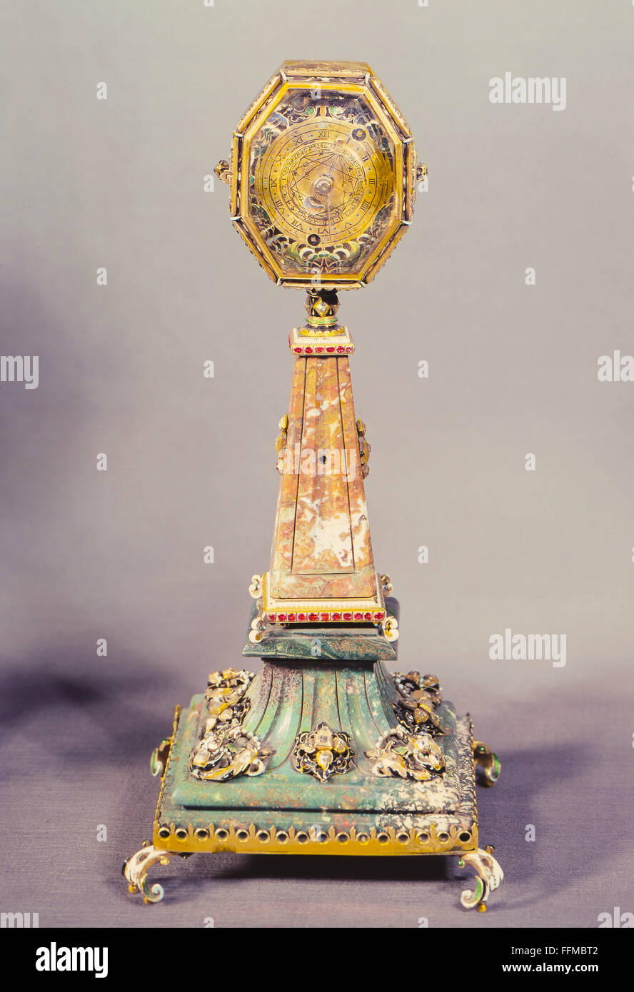 clocks,oval Nuremberg clock,rock crystal,gold,enamelled,gemstone