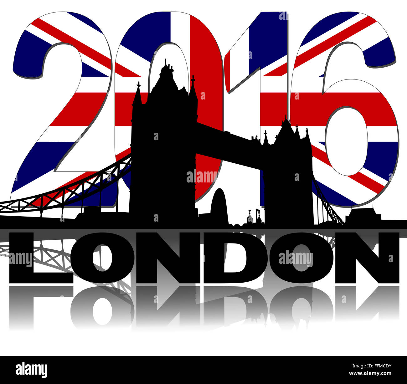 Tower Bridge London with British flag 2016 text illustration Stock Photo