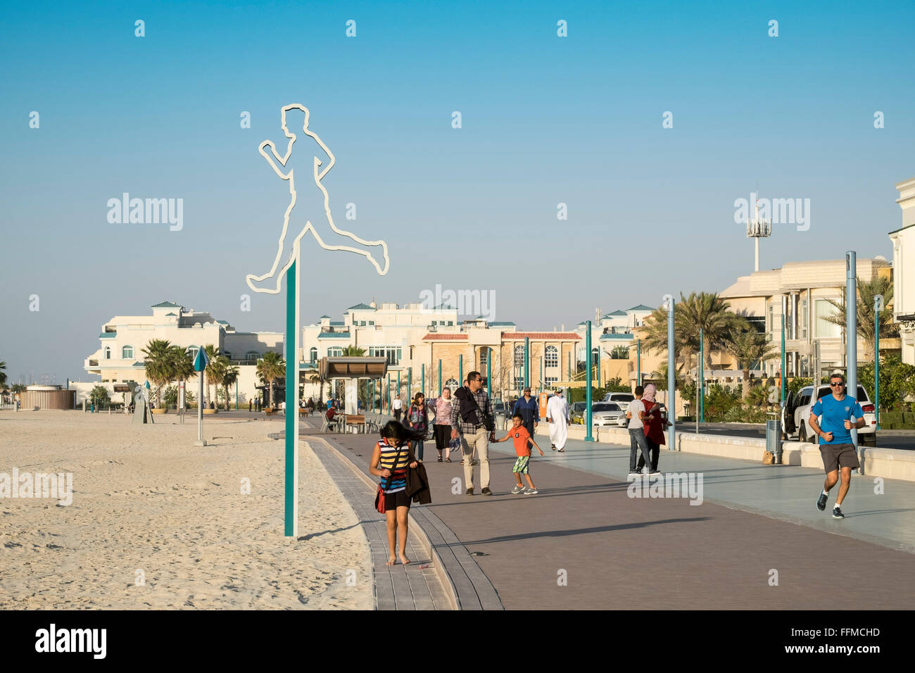 New public boardwalk and jogging track beside beach   in Dubai United Arab Emirates Stock Photo