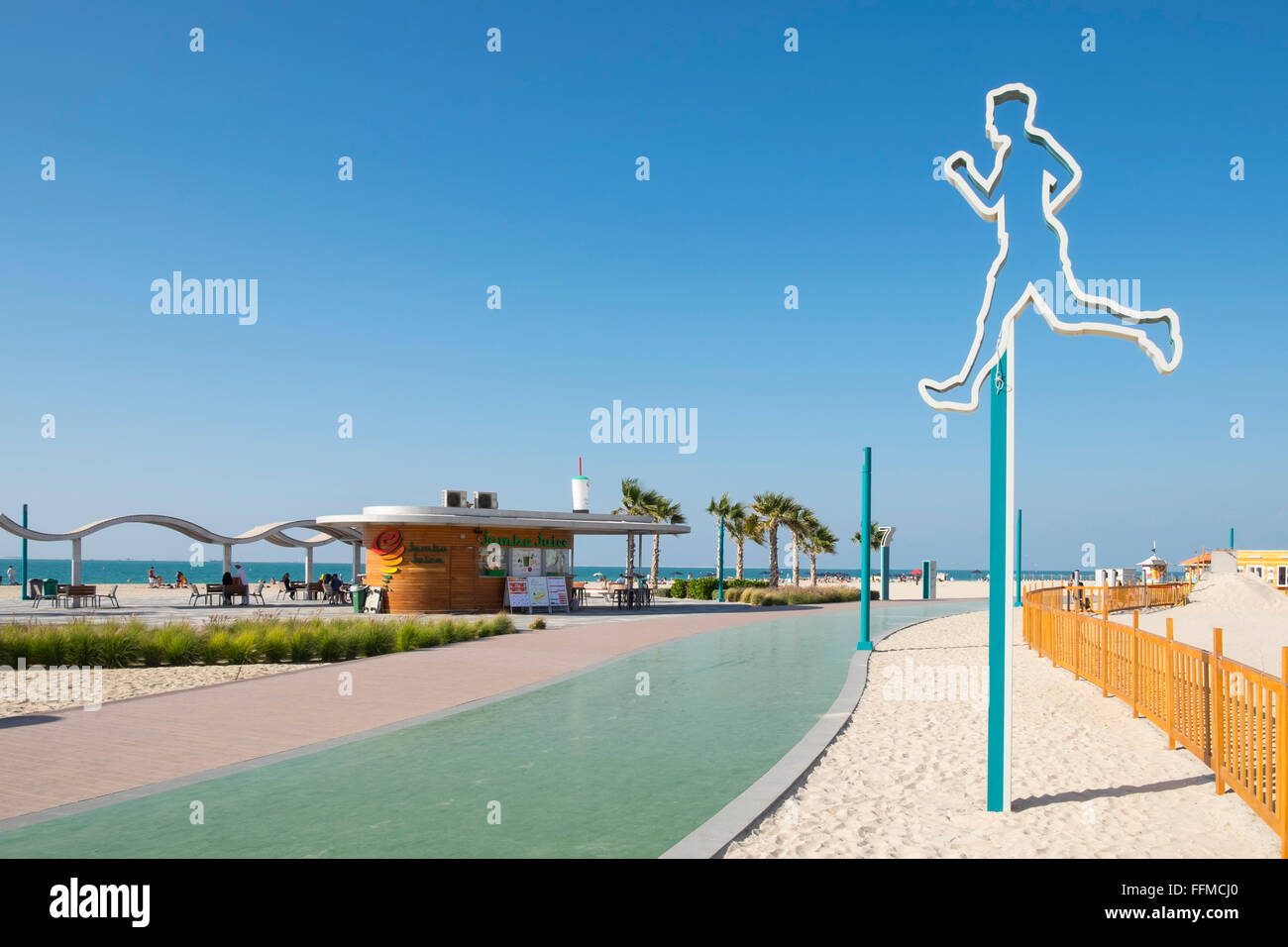 New public boardwalk and jogging track beside beach in Dubai United Arab Emirates Stock Photo