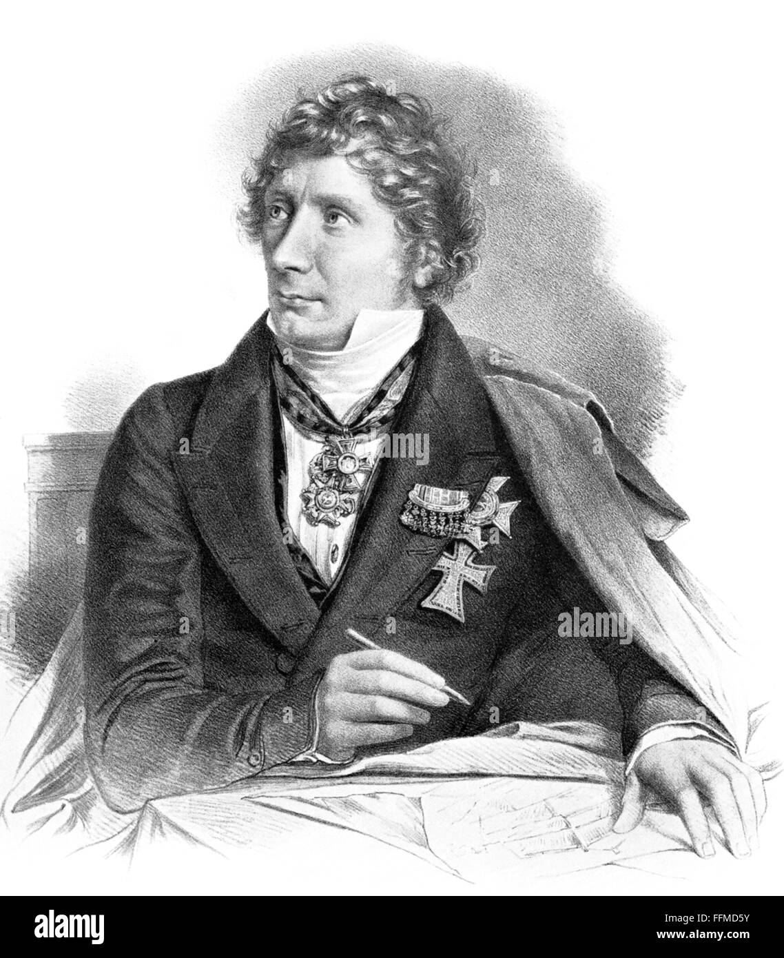 Klenze, Leo von, 29.2.1784 - 27.1.1864, German architect, half length, after lithograph by Ignaz Fertig, 19th century, Stock Photo