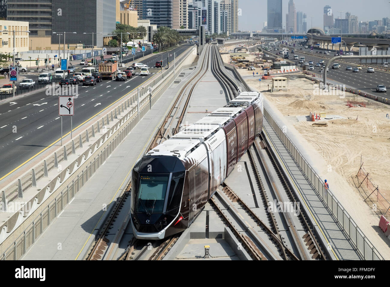 View of Dubai Tram system in United Arab Emirates Stock Photo