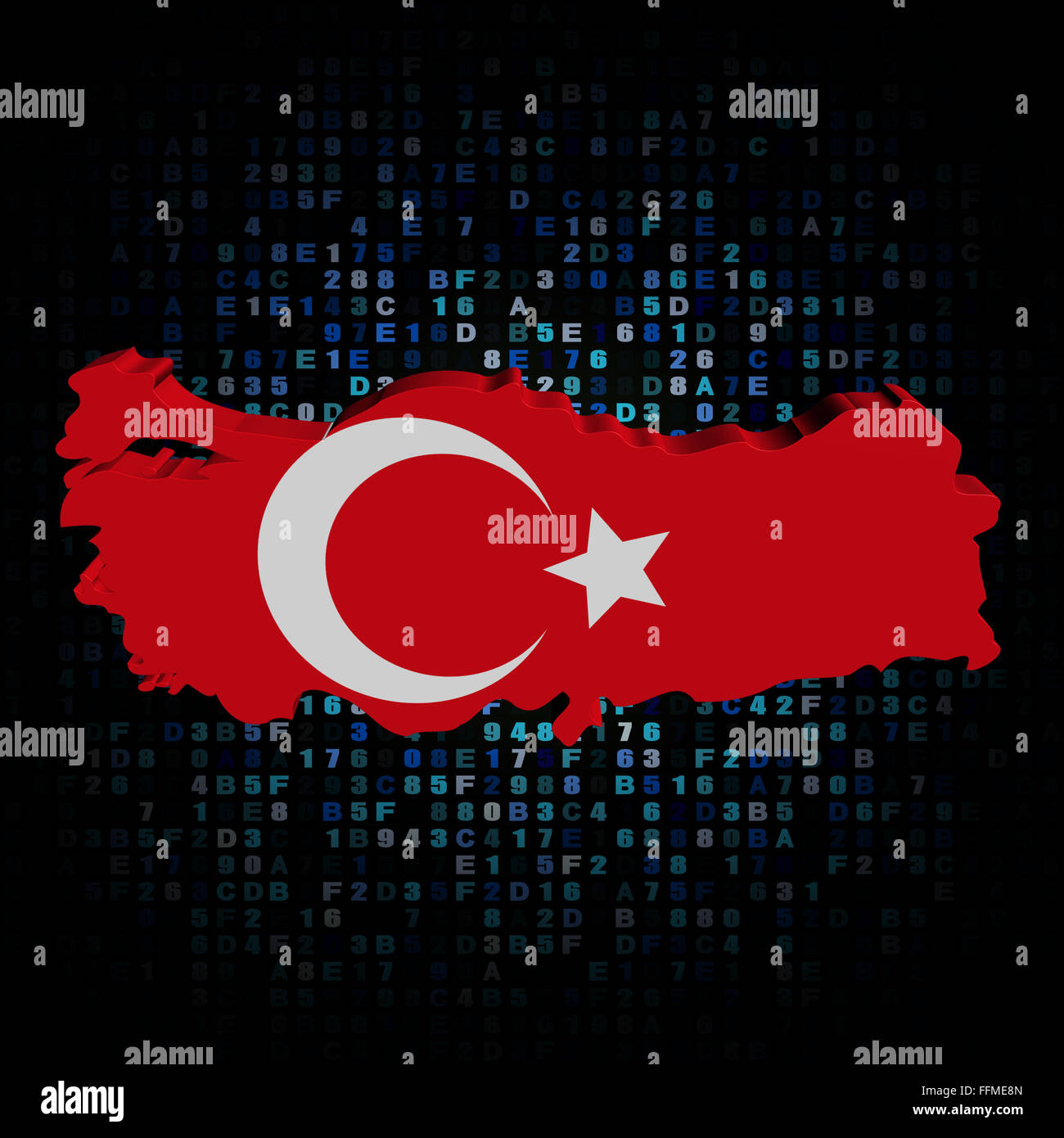 Turkey map flag on hex code illustration Stock Photo