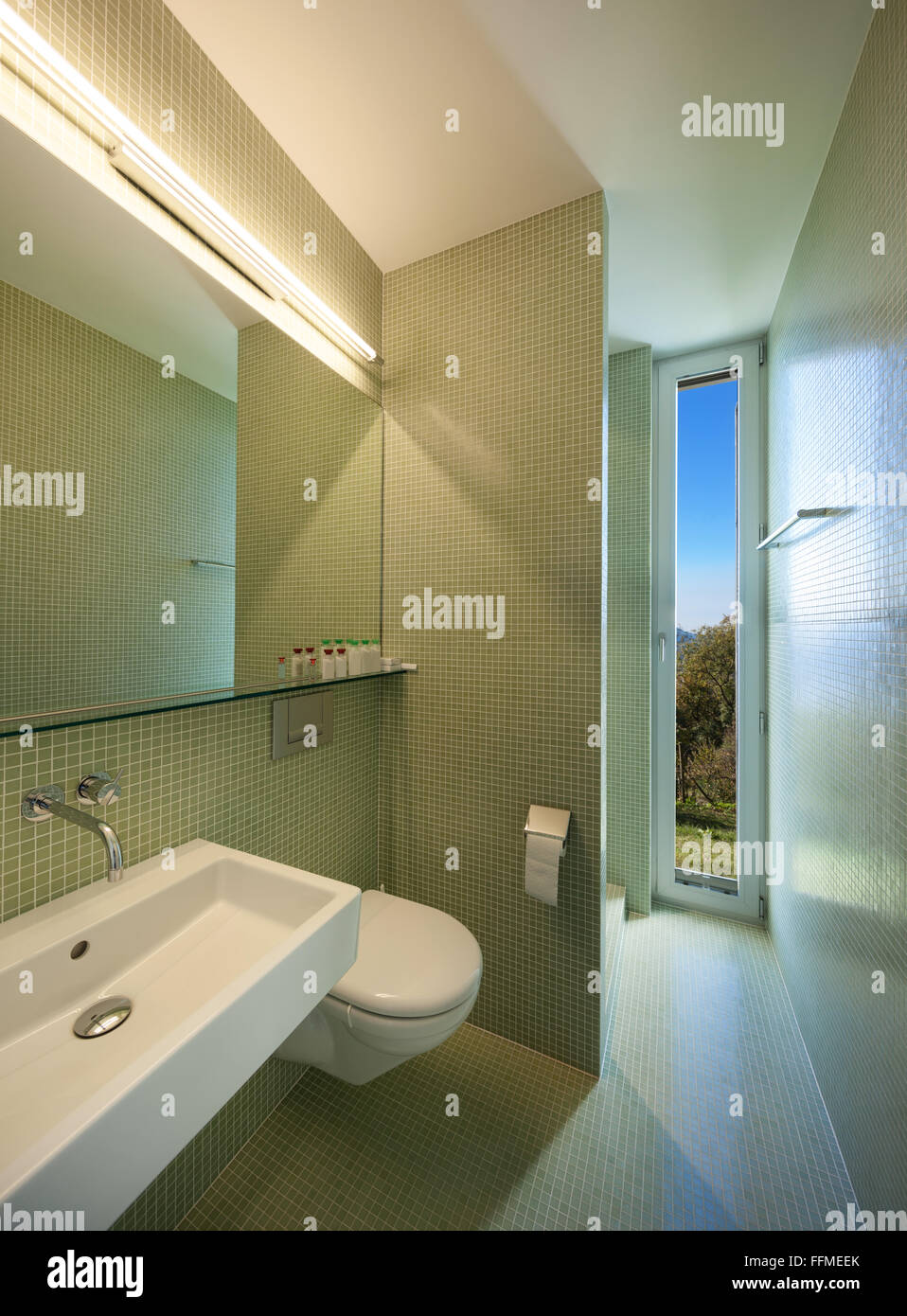 Bathroom of a modern house, sink and toilet Stock Photo Alamy