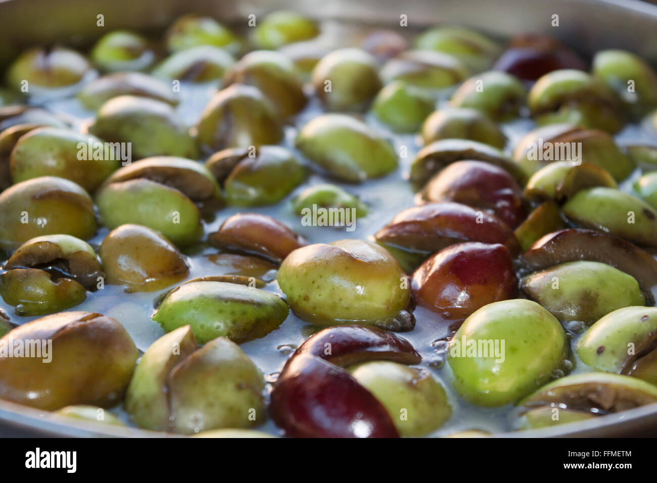 making of green olives in a olivepress Stock Photo Alamy