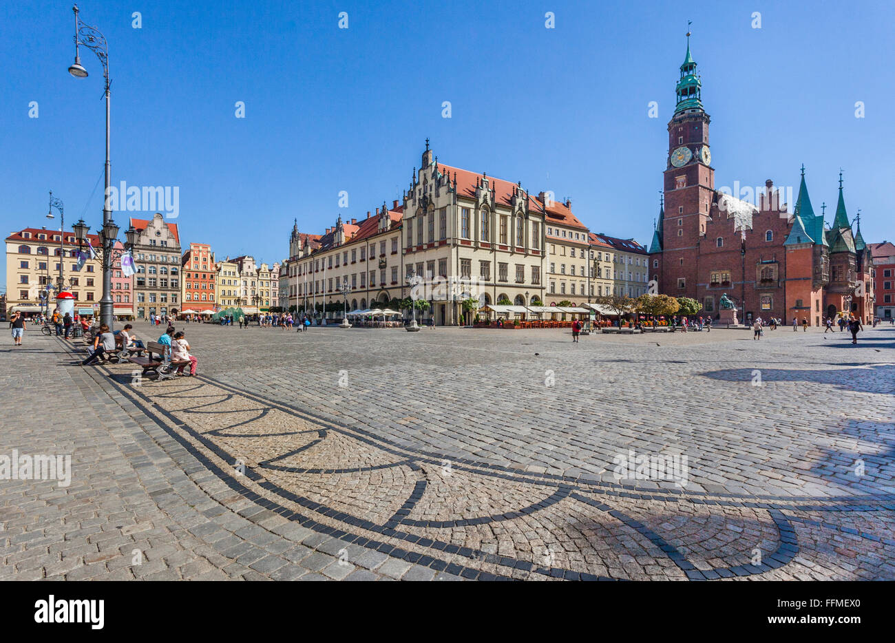 Poland, Lower Silesia, Wroclaw (Breslau), new and old Town Hall at the Market Square Stock Photo