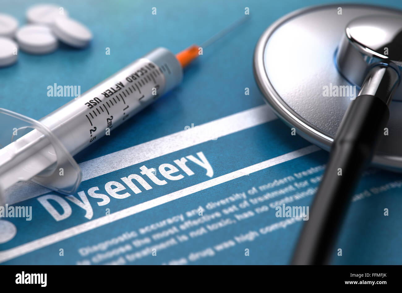 Dysentery. Medical Concept on Blue Background. Stock Photo