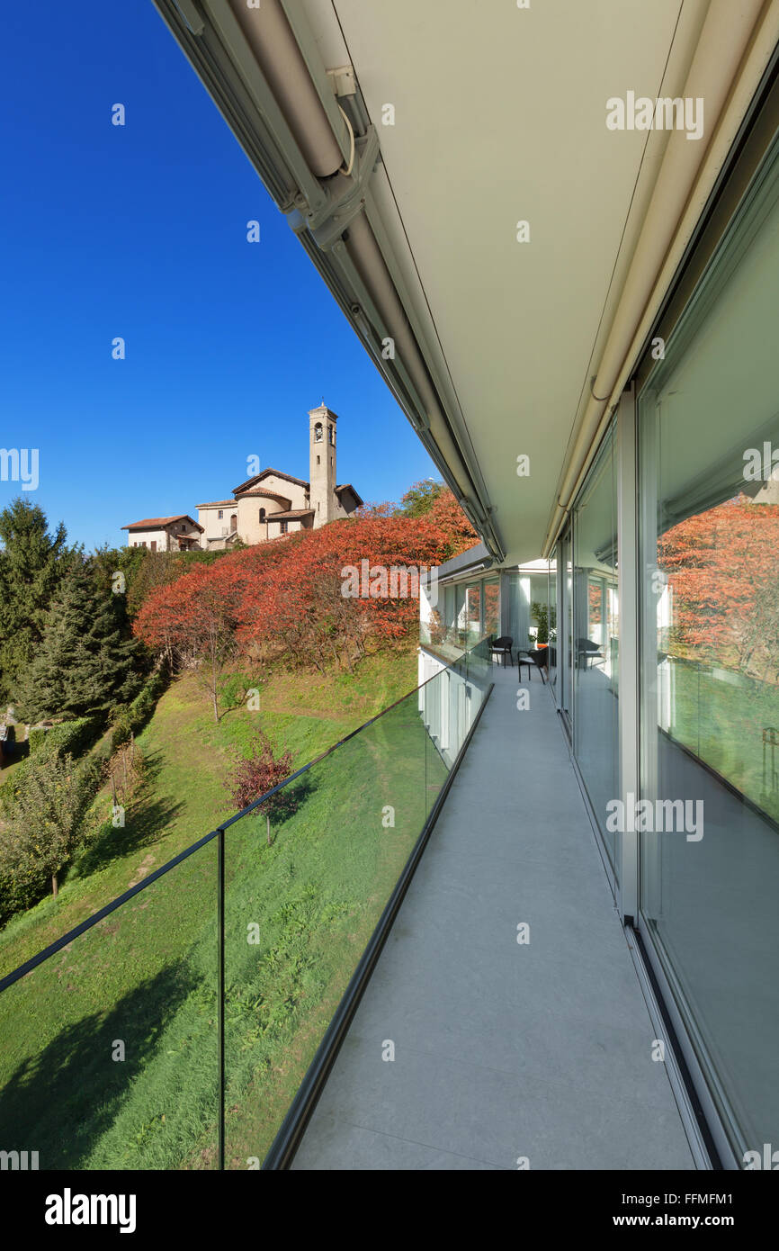 Architecture, perspective balcony of a modern house, outdoors Stock Photo
