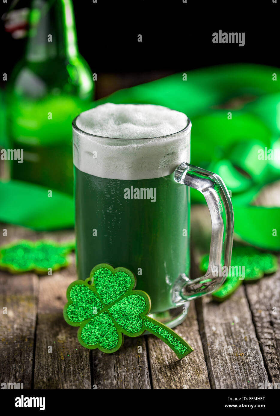 Irish green beer, traditional alcohol for St. Patrick's day holiday celebration Stock Photo