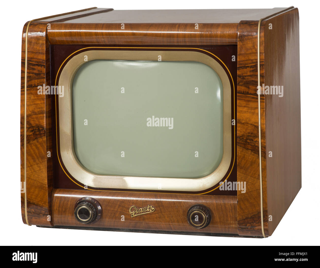 broadcast,television,Graetz tabletop television set F 6,36 centimeter screen size,exotic wooden chassis,Germany,1953,black-white,very early monochrome television set,TV history,TV device,Made in Germany,economic miracle,economic miracles,consumer good,consumer item,consumer goods,consumer items,clipping,cut out,cut-out,cut-outs,engineering,technologies,history of technology,1950s,television set,TV set,TV,television sets,TV sets,TVs,broadcast receiver,broadcast receivers,broadcast electronics,electric appliance,electrical devi,Additional-Rights-Clearences-Not Available Stock Photo